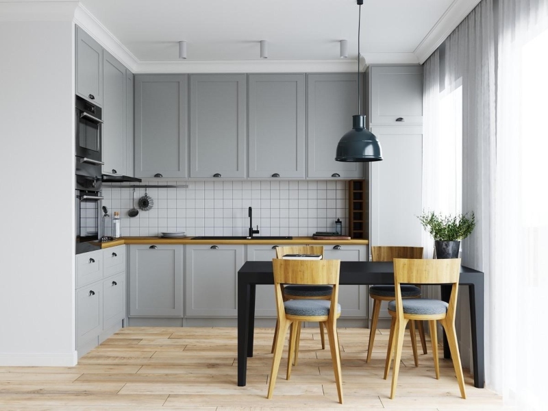 Tủ bếp đẹp giá rẻ phong cách Tân cổ điển màu xám xanh