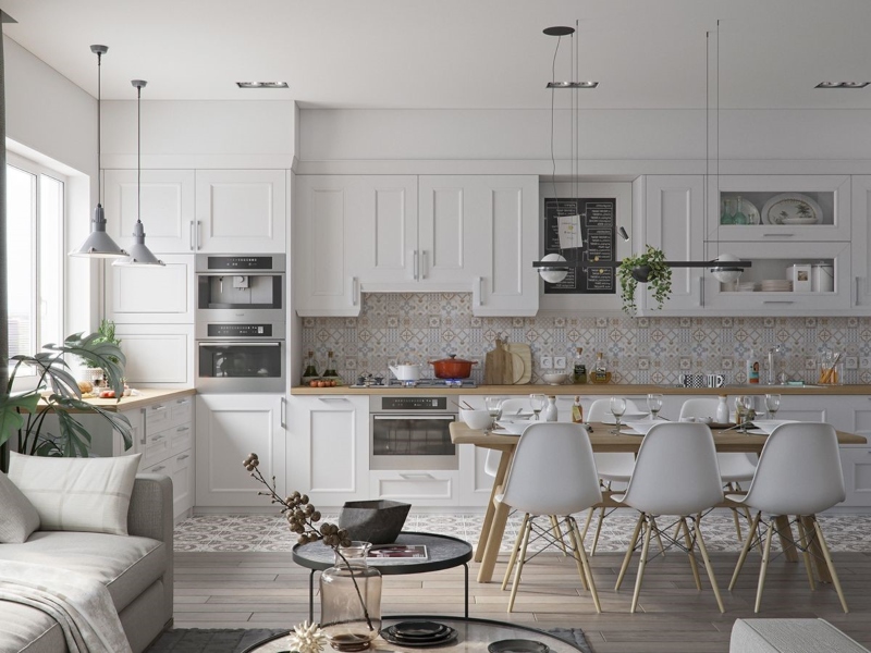 Tủ bếp đẹp chữ I phong cách Scandinavian