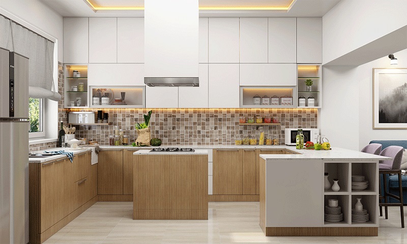 Bố trí bàn đảo tích hợp bếp nấu để có thêm nhiều không gian sử dụng, sắp xếp, bày trí đồ đạc trong bộ tủ bếp