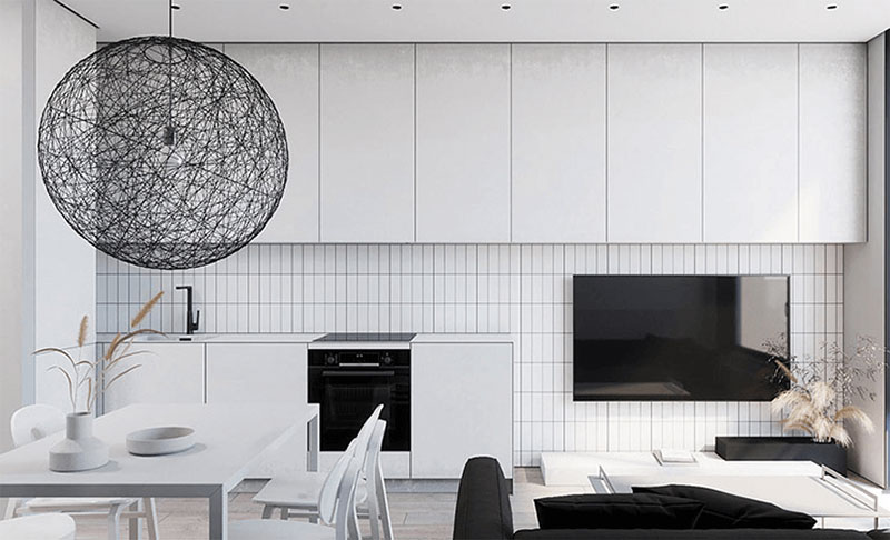 Tủ bếp Laminate với gam màu tương phản trong phong cách Nhật Bản – Bắc Âu do S-housing thiết kế