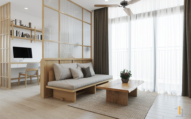 Phòng khách gỗ mang đậm phong cách Nhật