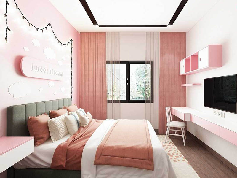 Không gian nghỉ ngơi đầy ngọt ngào với tông màu hồng