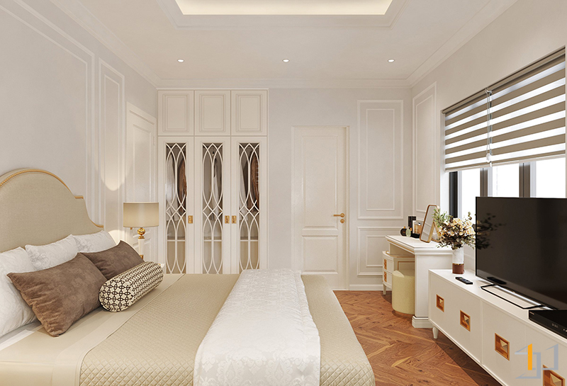 Phòng ngủ tân cổ điển tông màu trắng tinh tế