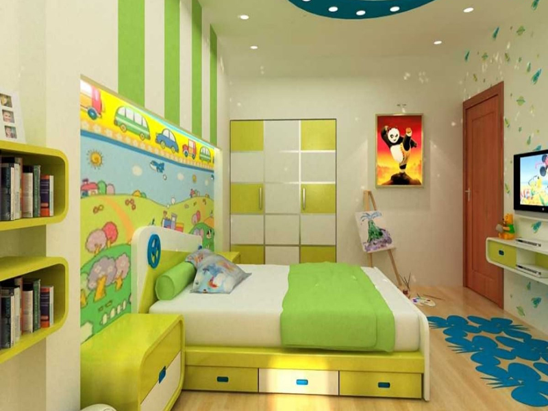 Phòng ngủ cho bé trai với màu sắc và họa tiết sặc sở