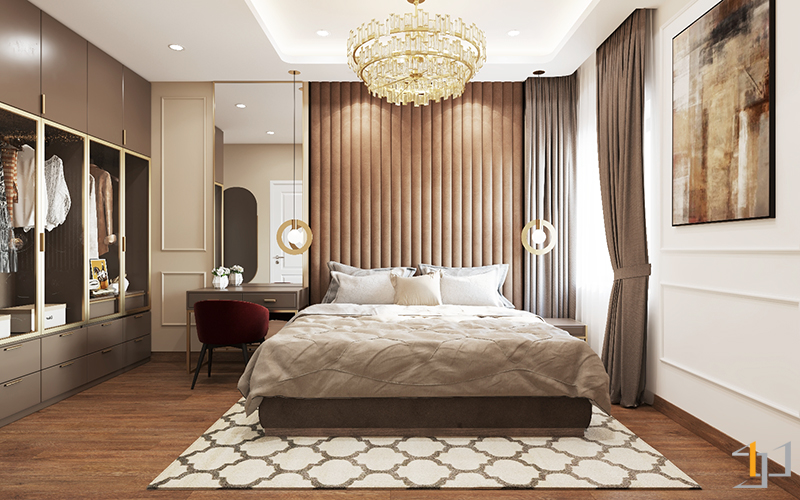 Phòng ngủ phong cách Luxury sử dụng đồ nội thất cao cấp được lựa chọn kĩ lưỡng