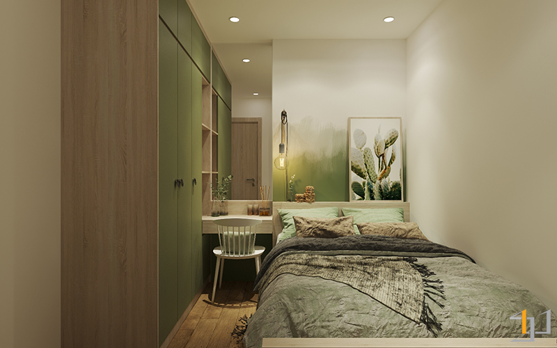 Phòng ngủ tông màu xanh lá hòa nhập thiên nhiên